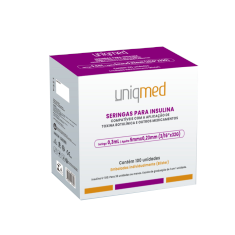 Seringas embaladas individualmente para Insulina Uniqmed 0,3mL (30UI) Agulha 5x0,23mm 32G - Caixa com 100